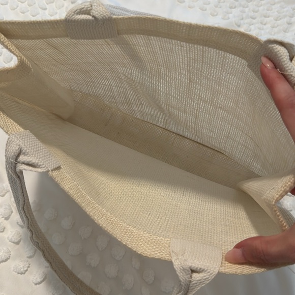 Linen Wicker Tote Bag Tan Cream Handles - Picture 4 of 9